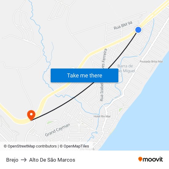 Brejo to Alto De São Marcos map