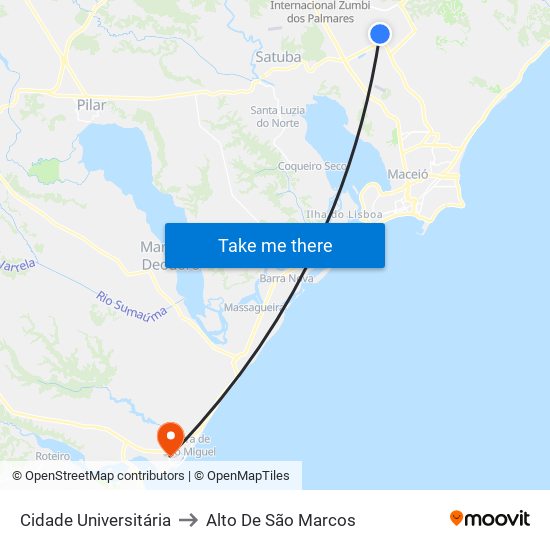 Cidade Universitária to Alto De São Marcos map