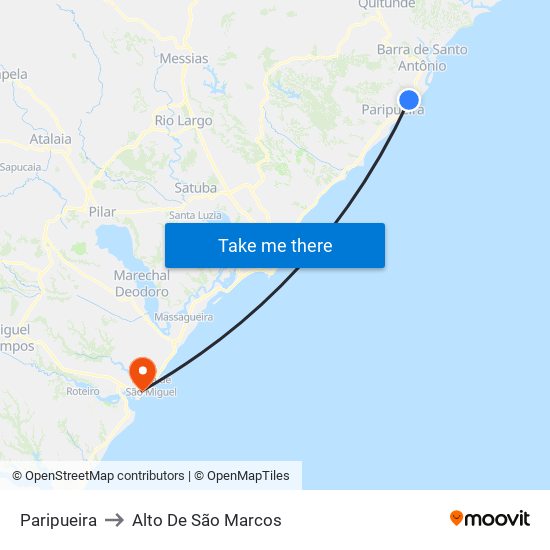 Paripueira to Alto De São Marcos map