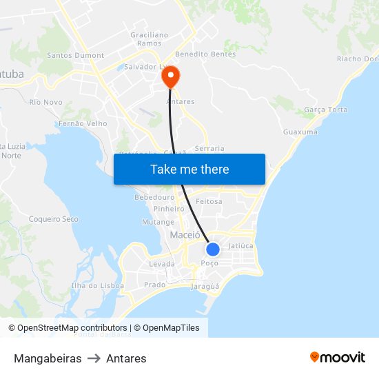 Mangabeiras to Antares map