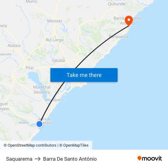 Saquarema to Barra De Santo Antônio map