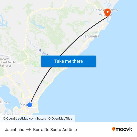 Jacintinho to Barra De Santo Antônio map