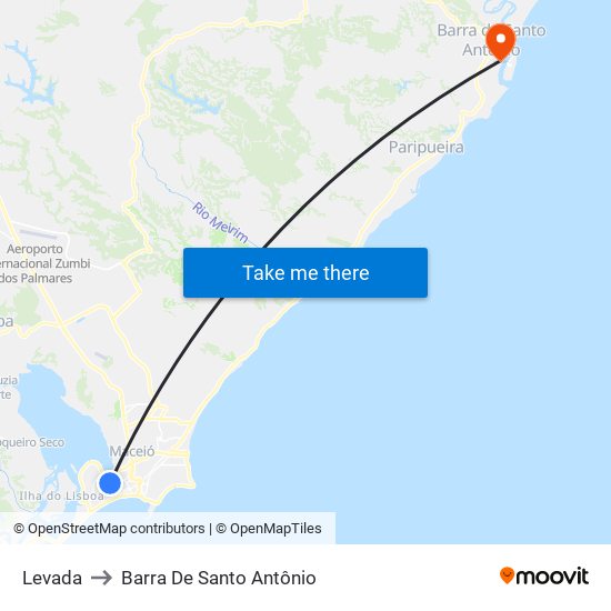 Levada to Barra De Santo Antônio map