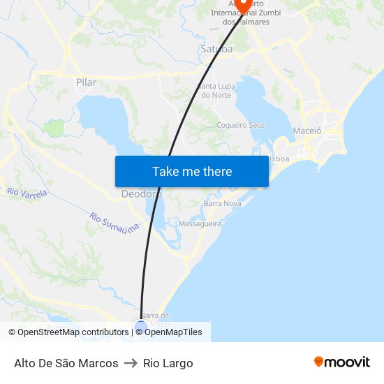 Alto De São Marcos to Rio Largo map