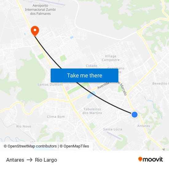 Antares to Rio Largo map