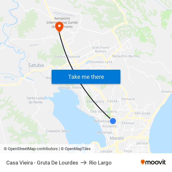 Casa Vieira - Gruta De Lourdes to Rio Largo map