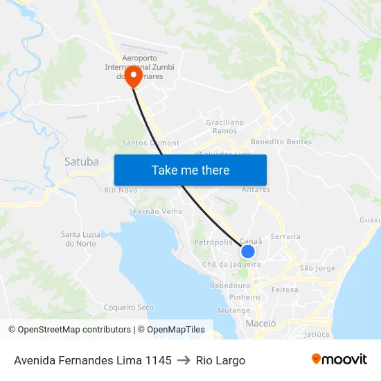 Avenida Fernandes Lima 1145 to Rio Largo map