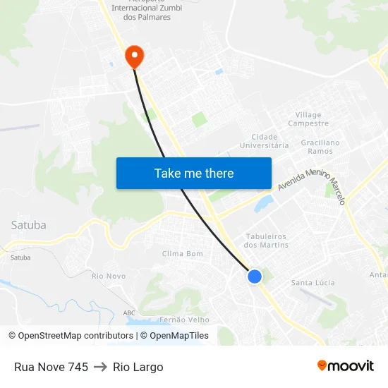 Rua Nove 745 to Rio Largo map