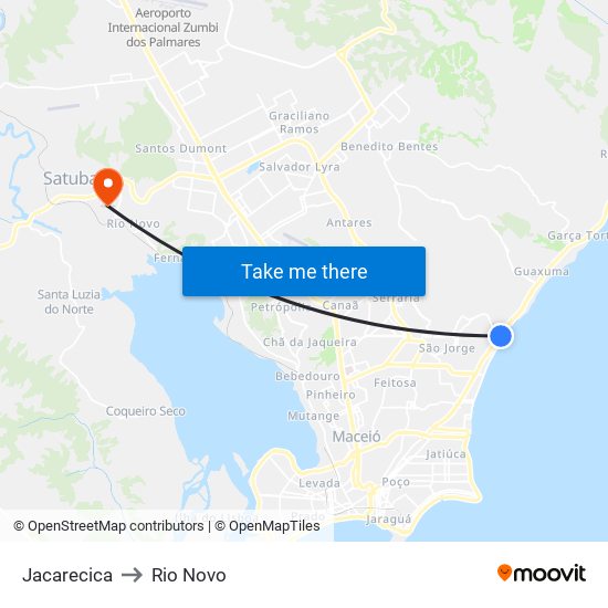 Jacarecica to Rio Novo map