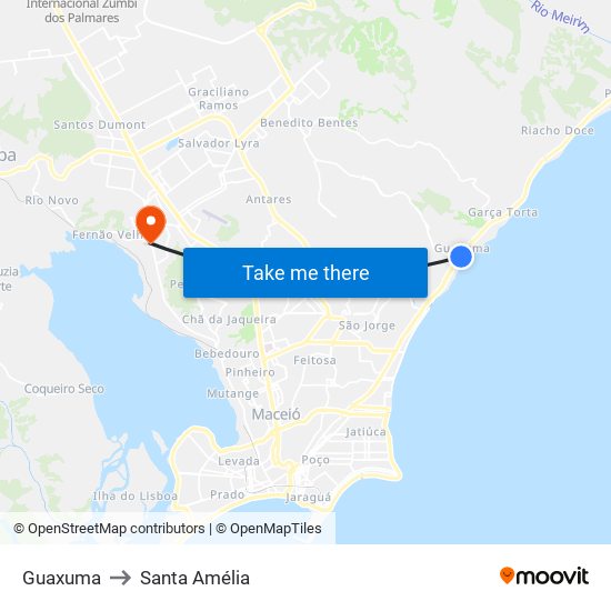 Guaxuma to Santa Amélia map