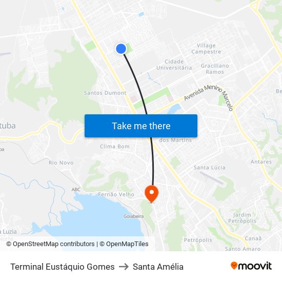 Terminal Eustáquio Gomes to Santa Amélia map