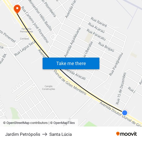 Jardim Petrópolis to Santa Lúcia map