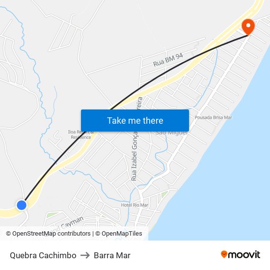 Quebra Cachimbo to Barra Mar map
