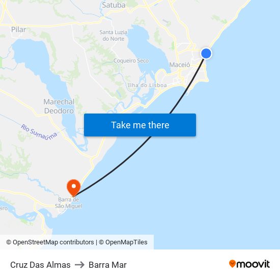 Cruz Das Almas to Barra Mar map
