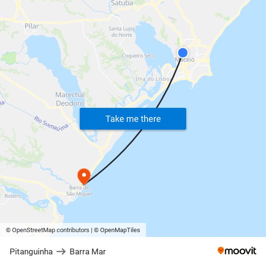 Pitanguinha to Barra Mar map