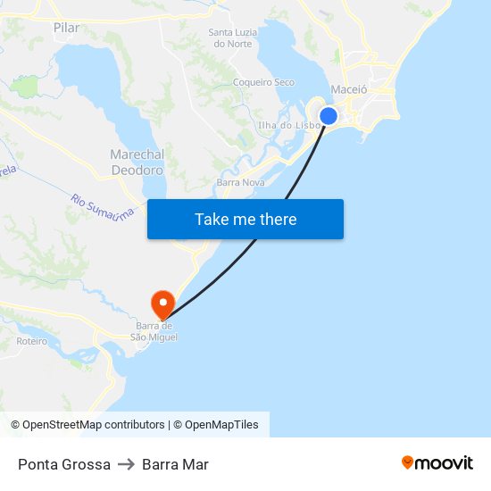 Ponta Grossa to Barra Mar map
