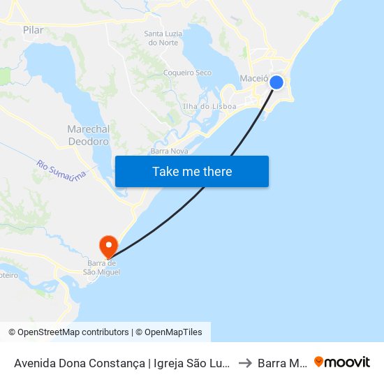 Avenida Dona Constança | Igreja São Lucas to Barra Mar map