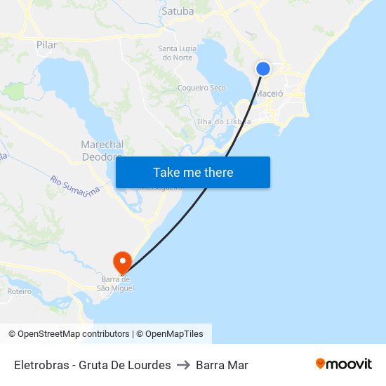 Eletrobras - Gruta De Lourdes to Barra Mar map