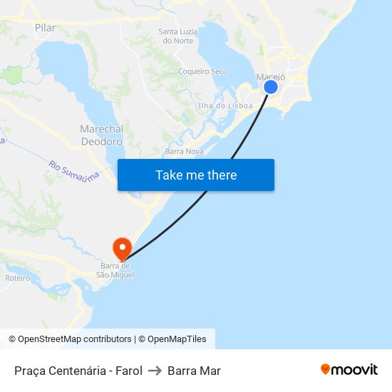 Praça Centenária - Farol to Barra Mar map