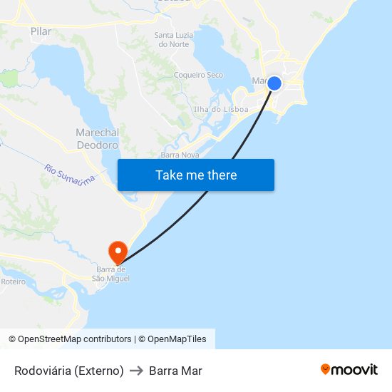 Rodoviária (Externo) to Barra Mar map