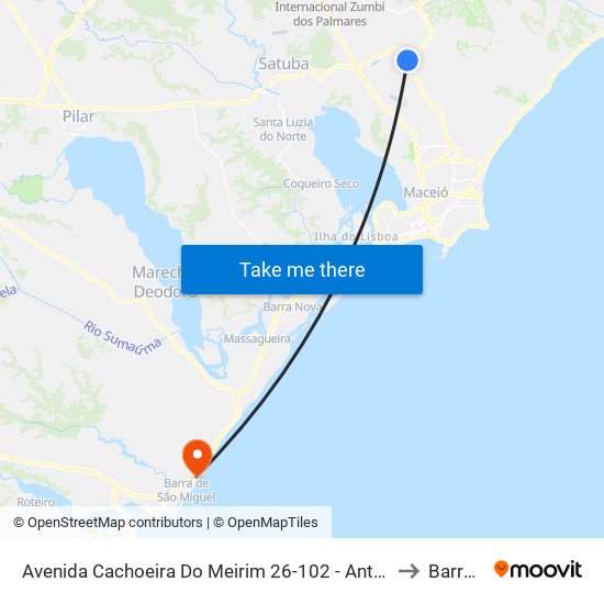 Avenida Cachoeira Do Meirim 26-102 - Antares Maceió - Al Brasil to Barra Mar map