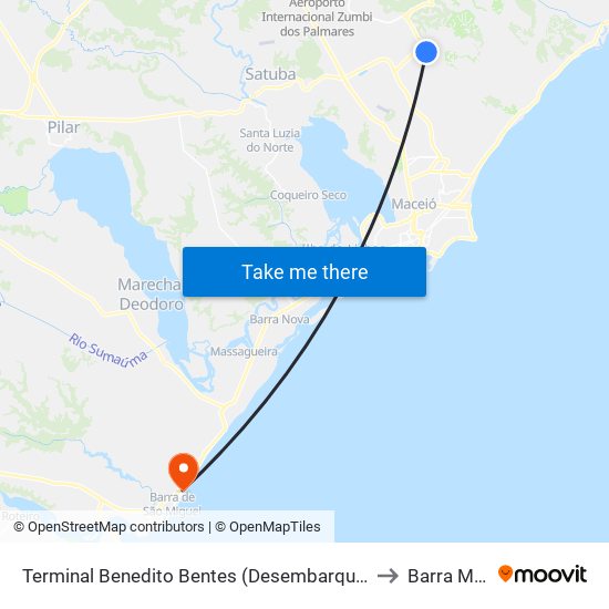 Terminal Benedito Bentes (Desembarque) to Barra Mar map