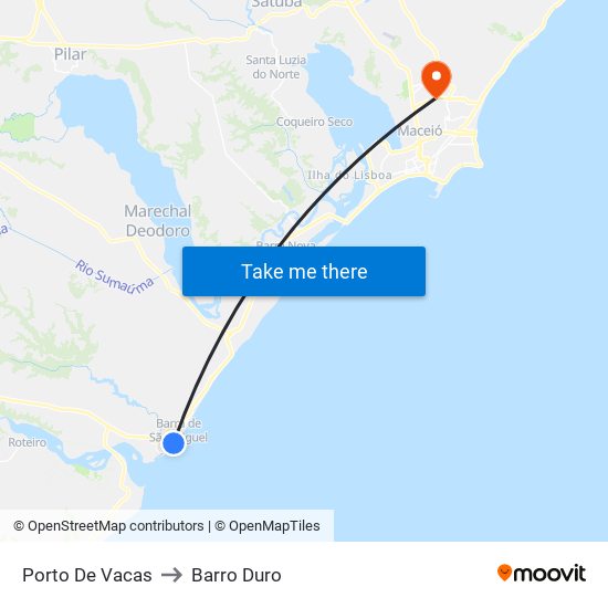 Porto De Vacas to Barro Duro map