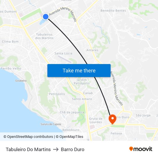 Tabuleiro Do Martins to Barro Duro map