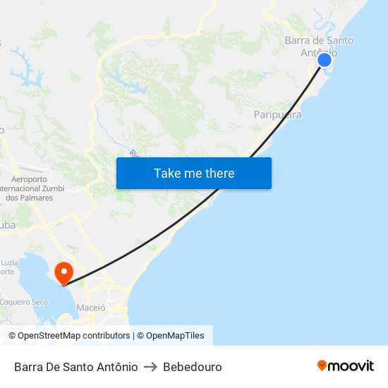 Barra De Santo Antônio to Bebedouro map