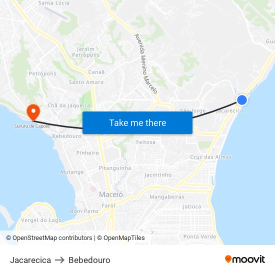Jacarecica to Bebedouro map