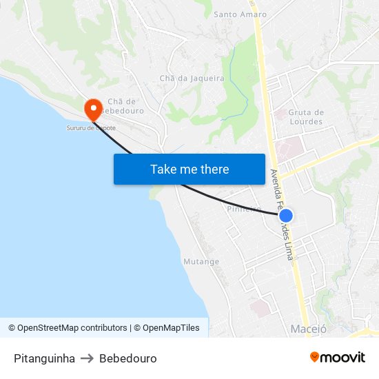 Pitanguinha to Bebedouro map
