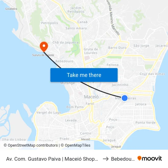 Av. Com. Gustavo Paiva | Maceió Shopping to Bebedouro map