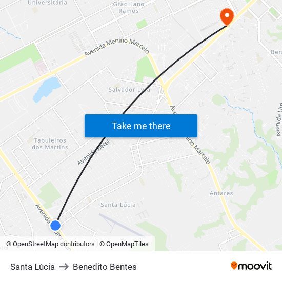 Santa Lúcia to Benedito Bentes map