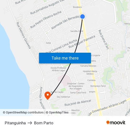 Pitanguinha to Bom Parto map