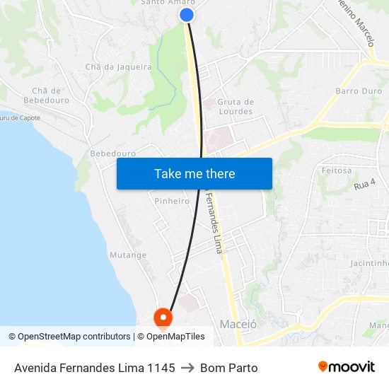 Avenida Fernandes Lima 1145 to Bom Parto map