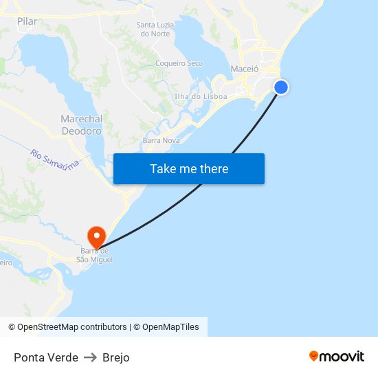 Ponta Verde to Brejo map