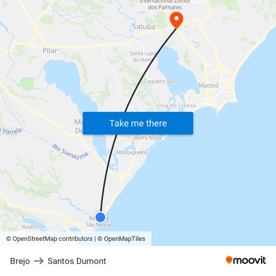Brejo to Santos Dumont map