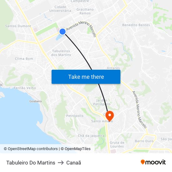 Tabuleiro Do Martins to Canaã map
