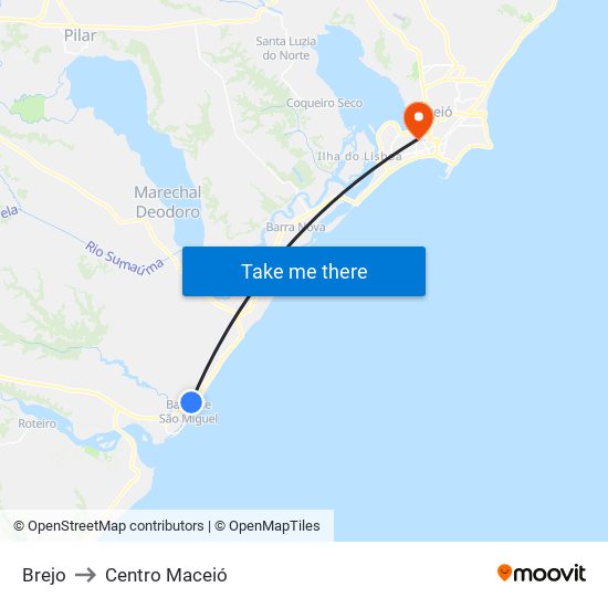 Brejo to Centro Maceió map