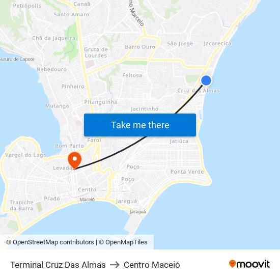 Terminal Cruz Das Almas to Centro Maceió map