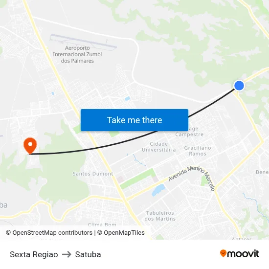 Sexta Regiao to Satuba map