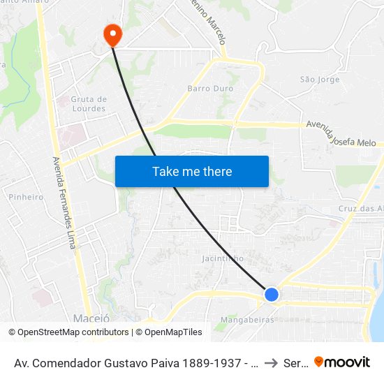 Av. Comendador Gustavo Paiva 1889-1937 - Mangabeiras Maceió - Al Brasil to Serraria map