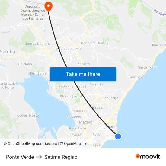 Ponta Verde to Setima Regiao map