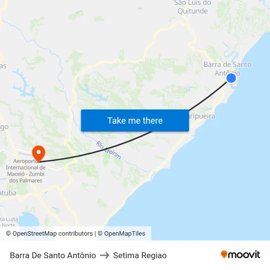 Barra De Santo Antônio to Setima Regiao map