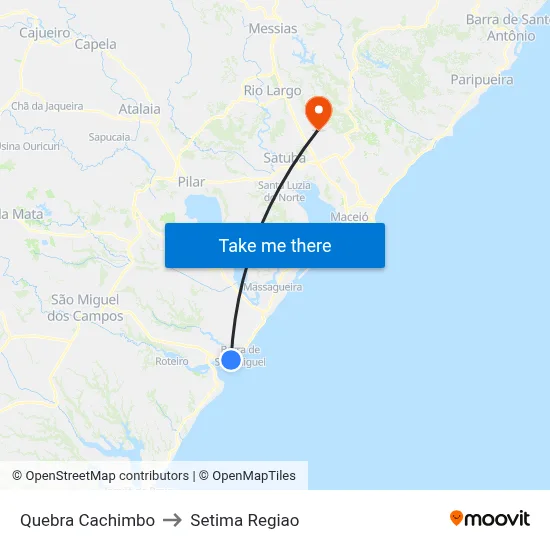 Quebra Cachimbo to Setima Regiao map