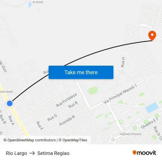 Rio Largo to Setima Regiao map