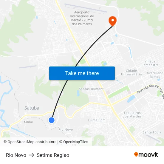 Rio Novo to Setima Regiao map