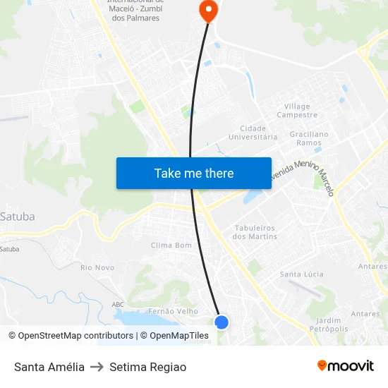 Santa Amélia to Setima Regiao map