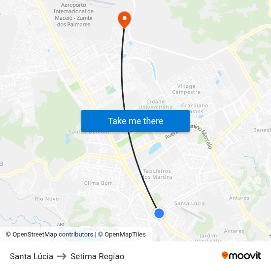 Santa Lúcia to Setima Regiao map