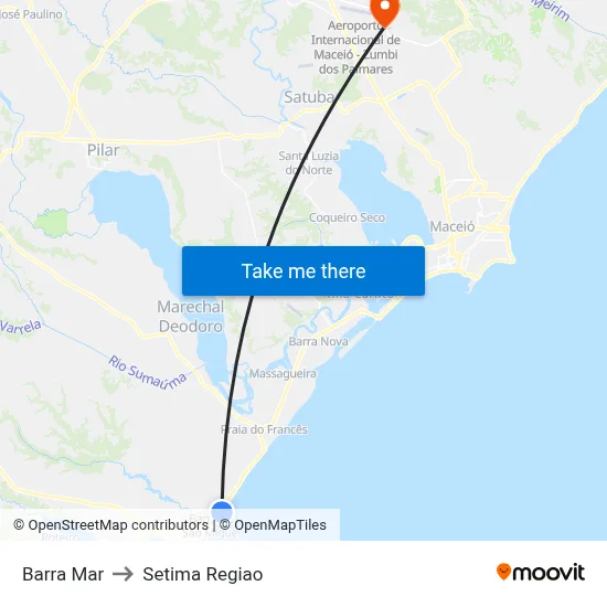 Barra Mar to Setima Regiao map